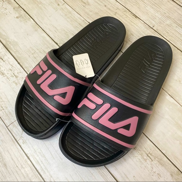 NWT FILA SLIDES (BLACK & PURPLE), WOMENS SIZE 9